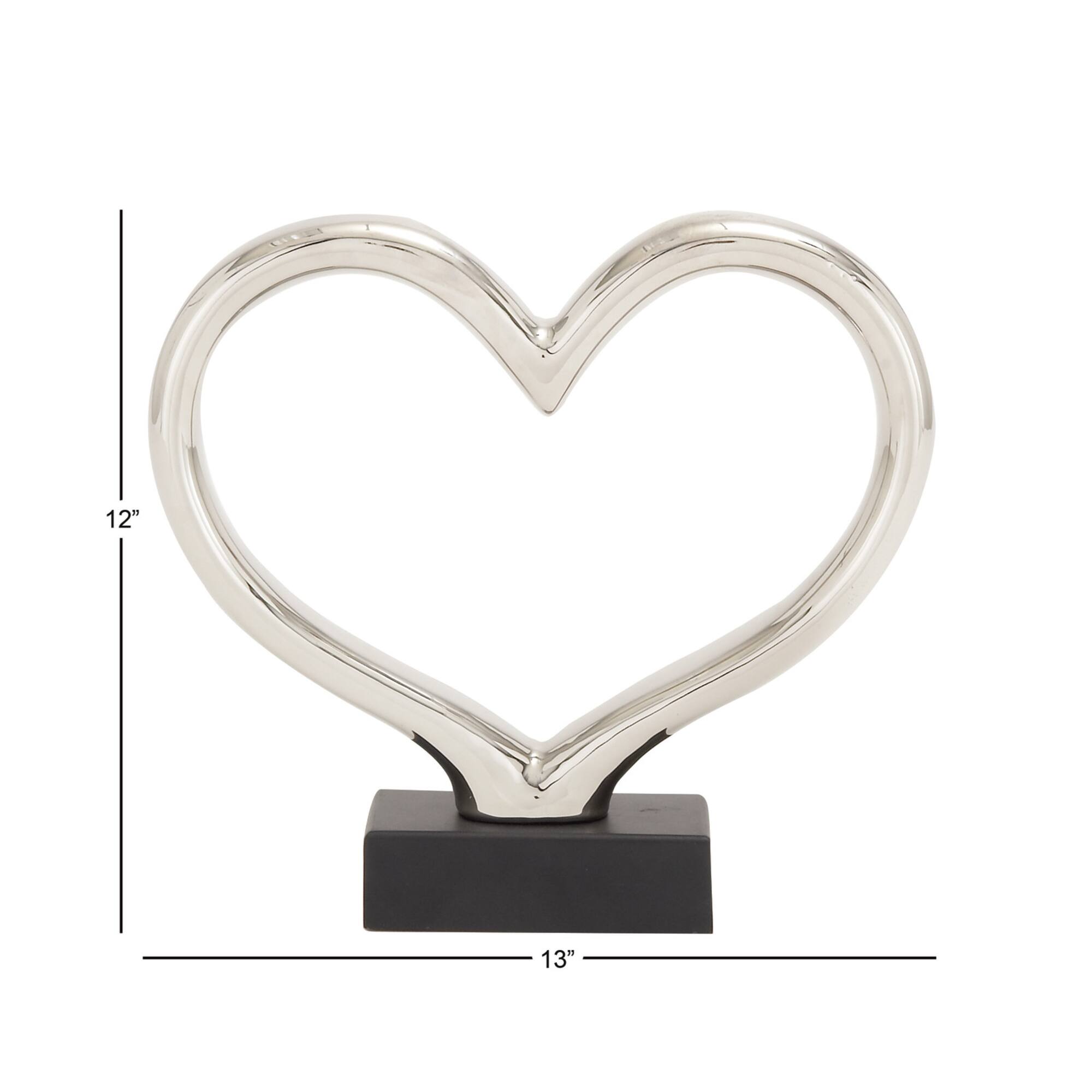 12" Silver Ceramic Contemporary Heart Sculpture
